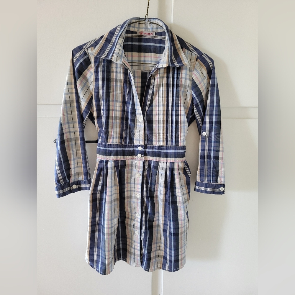 Blue Plaid Long Tunic/Button Down Shirt Women Coverage Modest‎ Size XS